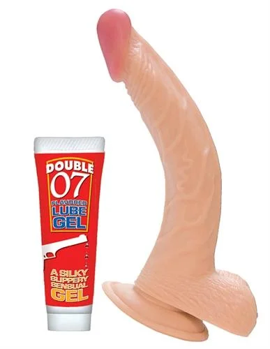 All American Whoppers 8-Inch Curved Dong With  Balls and Lube - Flesh