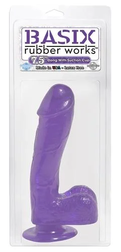 Basix Rubber Works - 7.5 Inch Dong With Suction Cup - Purple