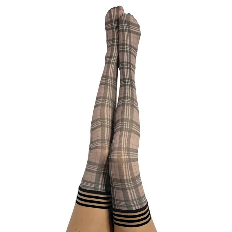 Kixies Lori Plaid Thigh-High Tan/Grey Size B