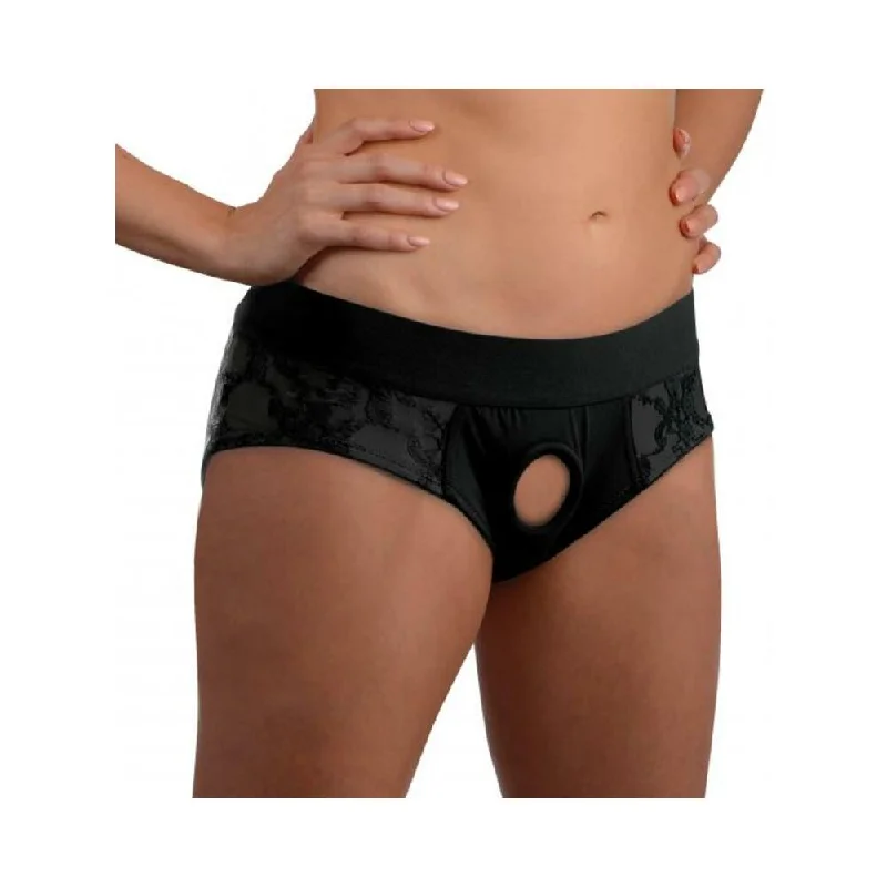 Lace Envy Black Crotchless Panty Harness - L-xl