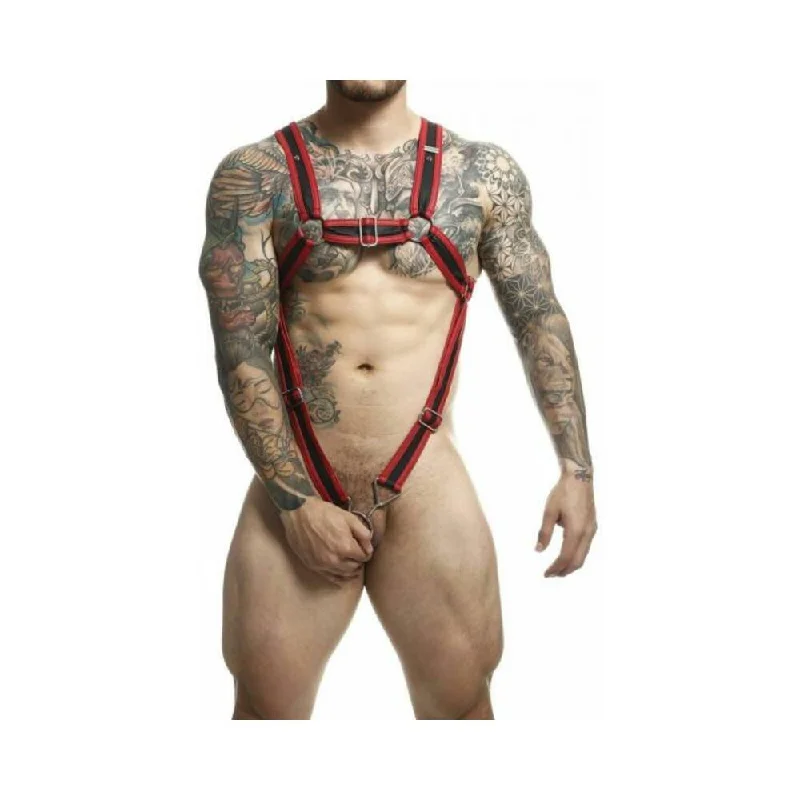 Male Basics Dngeon Cross Cock Ring Harness Red O/s (hanging)