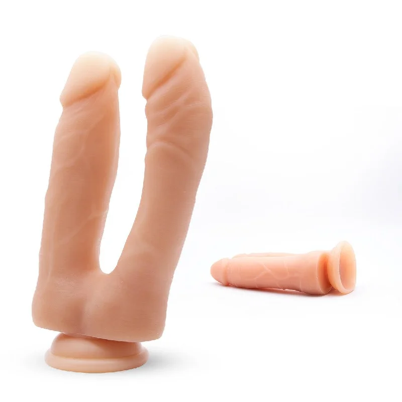 Neojoy - Double Penetrator Dildo - Dual Realistic Shafts Anal Vaginal â€“ Flesh â€“ 19cm â€“ 7.48 inch