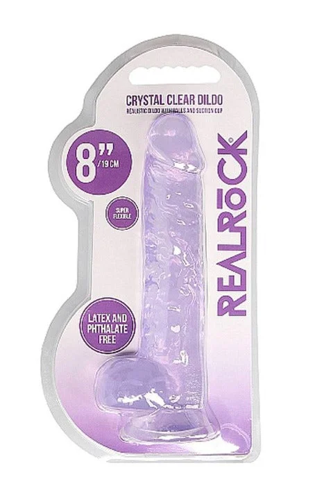 RealRock 8" Crystal Clear Dildo w/ Balls -Purple