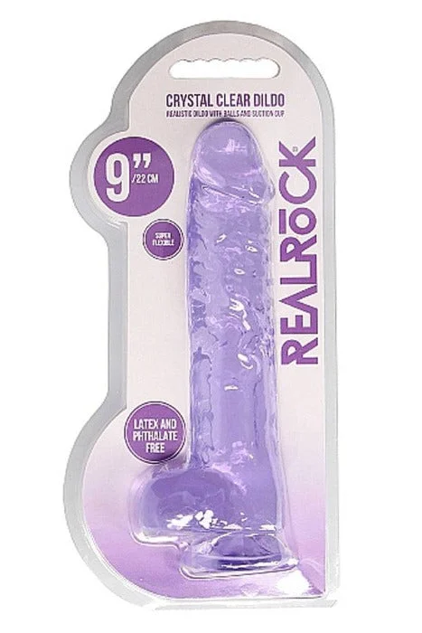 Real Rock 9" Clear Dildo w/ Balls -Purple