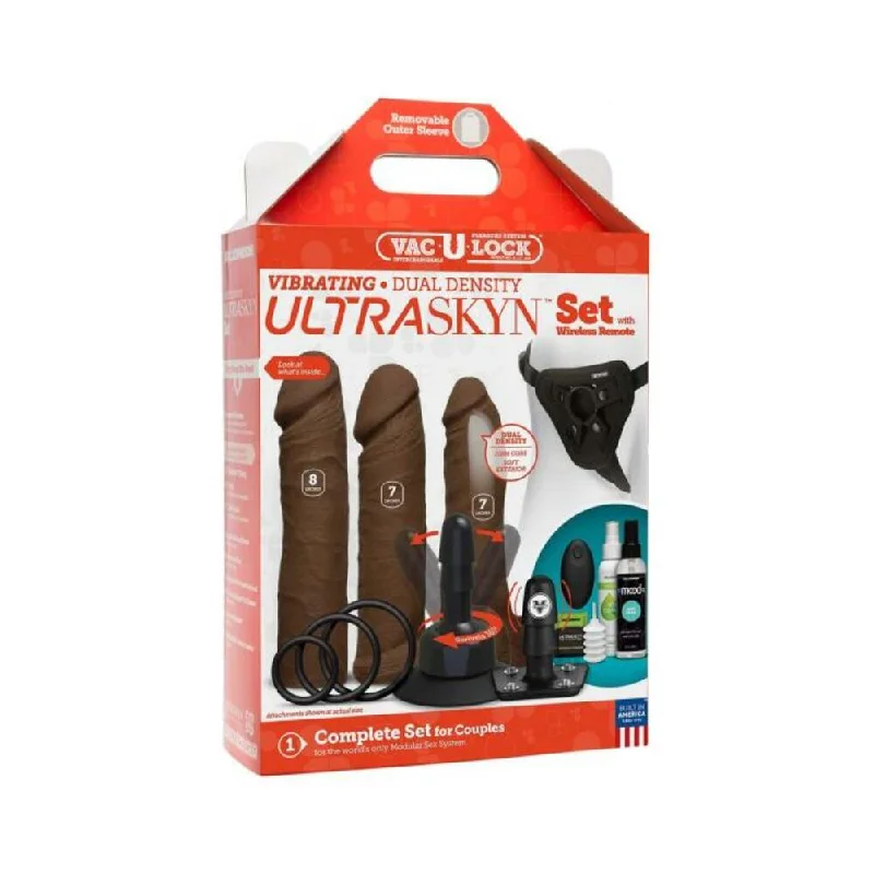 Vac-U-Lock Vibrating Ultraskyn Couples Set with Remote - Brown