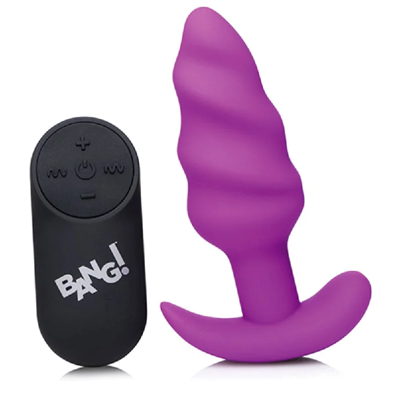 Bang! 21x Vibrating Silicone Rechargeable Swirl Butt Plug - Remote Control - Purple