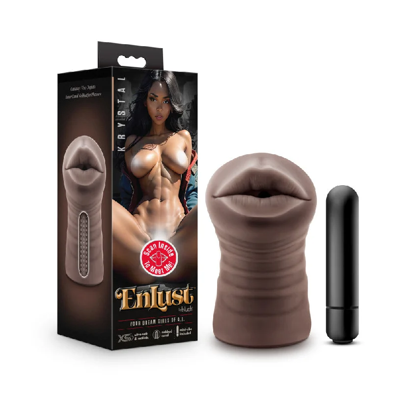 Enlust By Blush® | Krystal Vibrating AI Male Masturbator Tight & Nubbed Canal With Vibrating Bullet - Made With X5® Plus Ultra Soft Realistic Feel - Brown