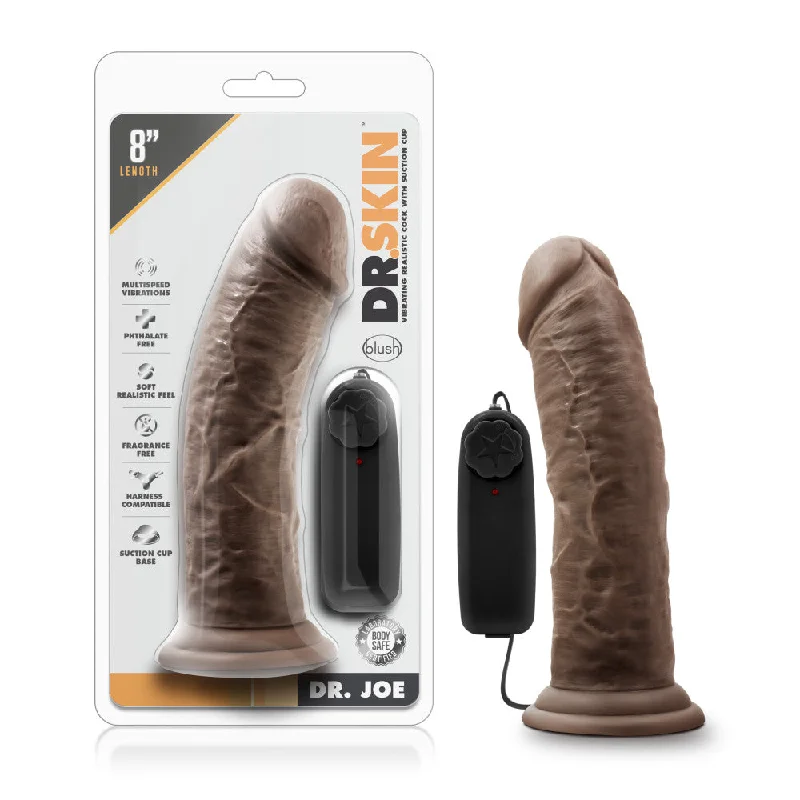 Dr. Skin By Blush® | Dr. Joe Realistic Chocolate 8-Inch Long Remote Control Vibrating Dildo With Suction Cup Base