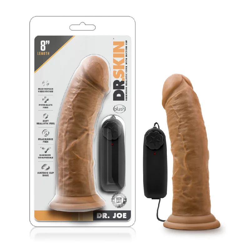 Dr. Skin By Blush® | Dr. Joe Realistic Mocha 8-Inch Long Remote Control Vibrating Dildo With Suction Cup Base