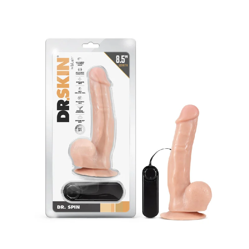 Dr. Skin By Blush® | Dr. Spin Realistic G-Spot Vanilla 8.5-Inch Long Remote Control Vibrating Dildo With Suction Cup Base