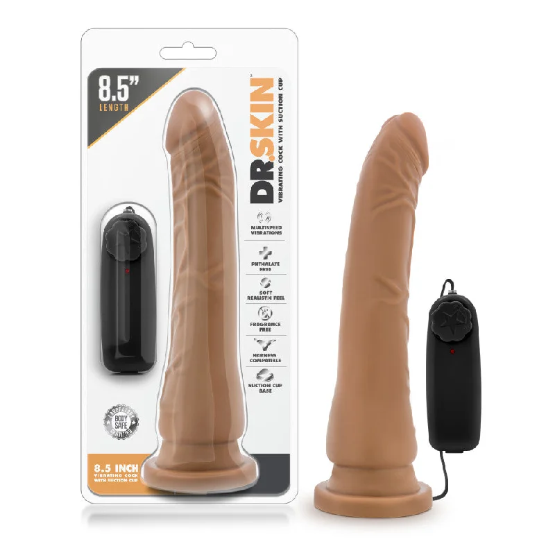 Dr. Skin By Blush® | Realistic Curved G-Spot Mocha 8.5-Inch Long Remote Control Vibrating Dildo With Suction Cup Base