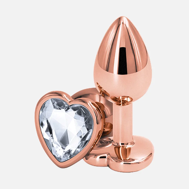 Rear Assets Small Heart Non Vibrating Anal Plug Rose Gold - Clear