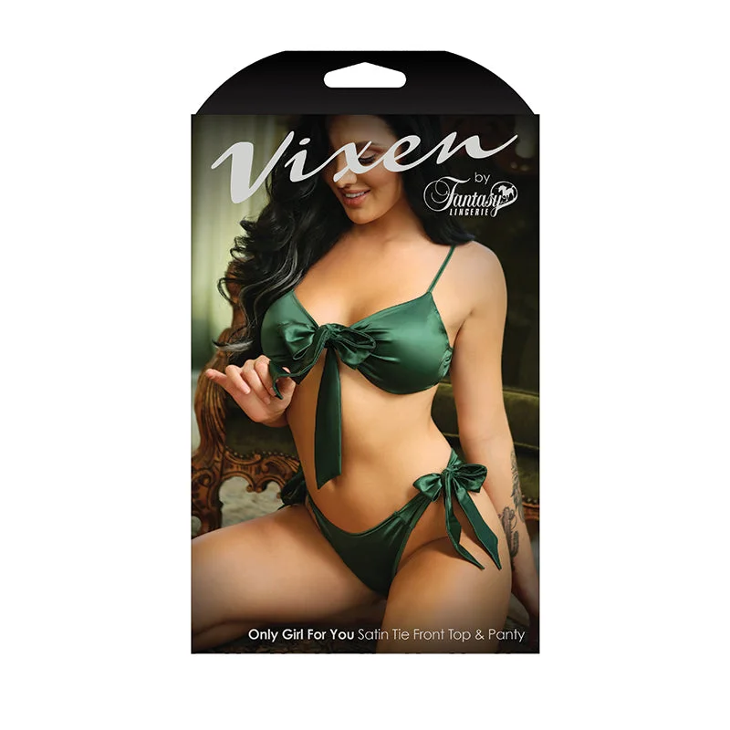 Fantasy Lingerie Vixen Only Girl For You Satin Tie-Front Top & Matching Side-Tie Panty Emerald L/XL