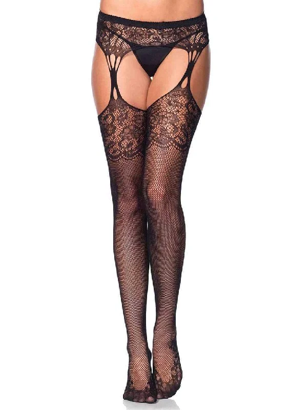 Iris Fishnet With Garter - One Size - Black