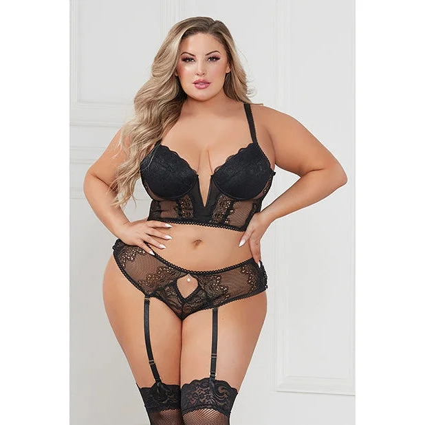 Stretch Lace Cropped Bustier & Cheeky Panty - Queen