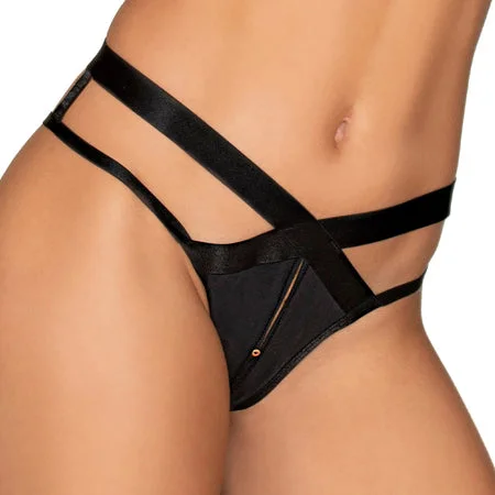 Dreamgirl Microfiber Open-Crotch Strappy Panty Black M