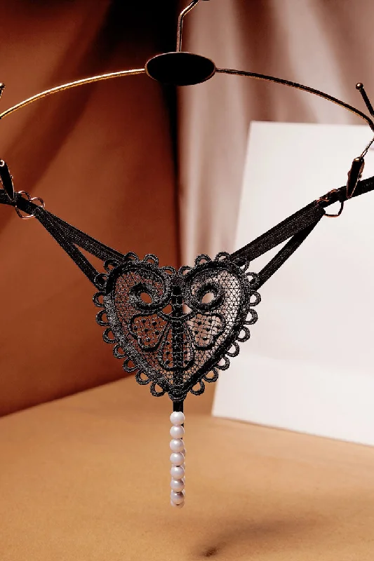 Heart Charm Crotchless Pearl G-String