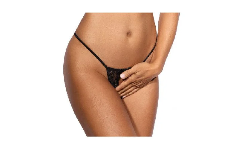 Lace Open Front G-String Black