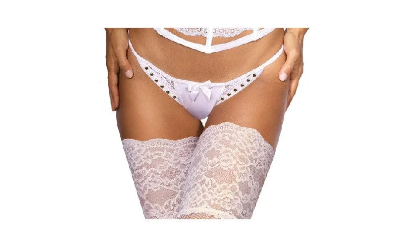 Microfiber and Lace G-String with Studs White