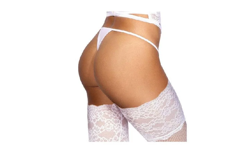 Microfiber and Lace G-String with Studs White