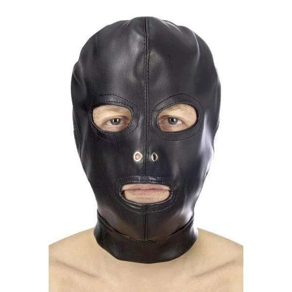 Open Mouth and Eyes BDSM Hood in Leatherette