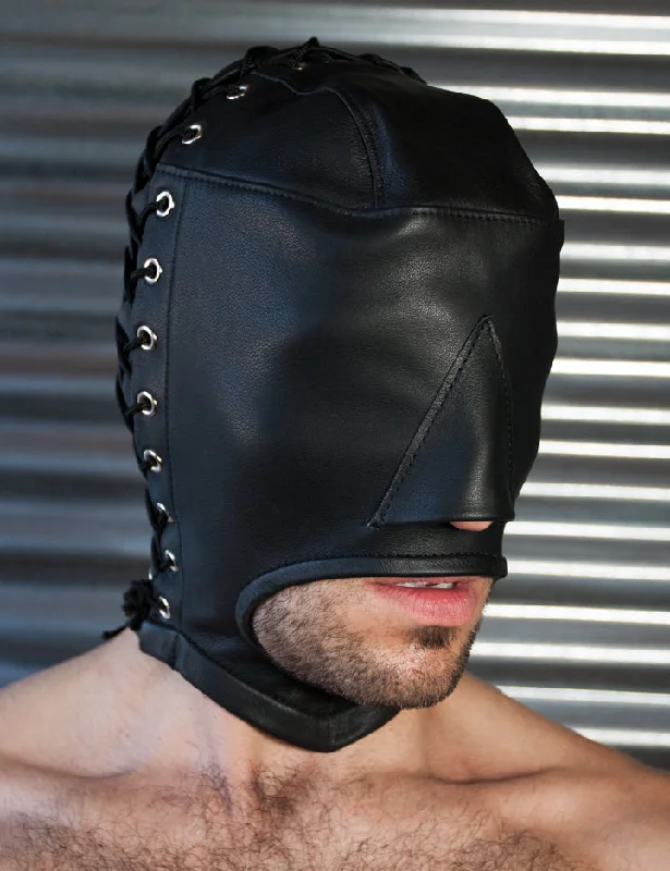 Open Mouth Leather Bondage Hood