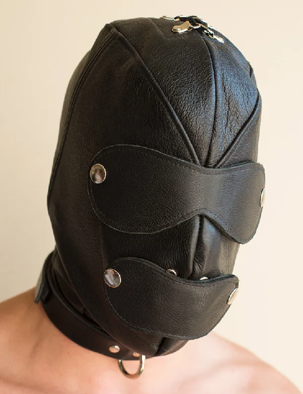 Premium Leather Hood with Gag & Blindfold