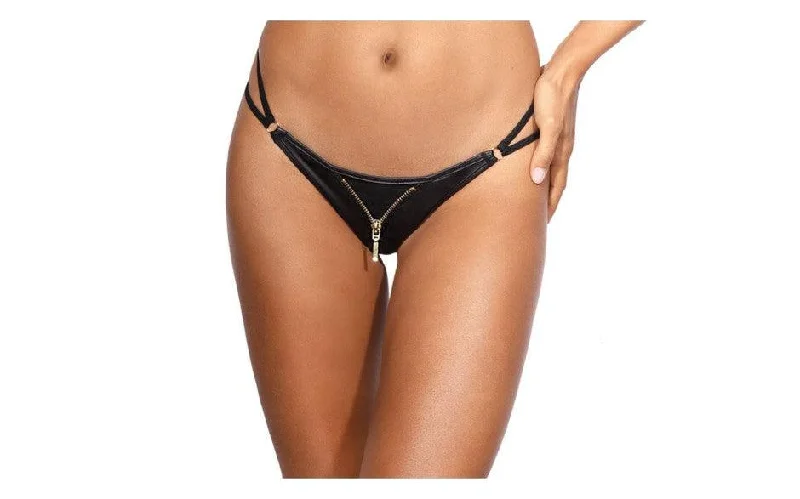 Stretch Wetlook Zip G-String Black