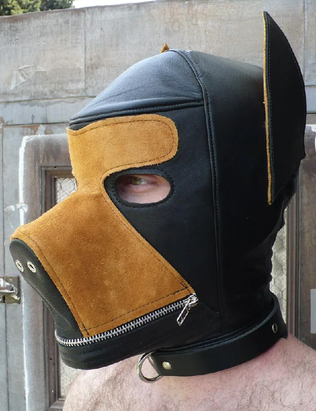 Two-Toned Dog Hood with Mouth Gag