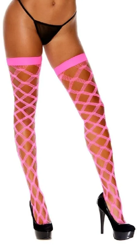 Dazzle and Shine Pink Diamond Net Thigh High Stockings