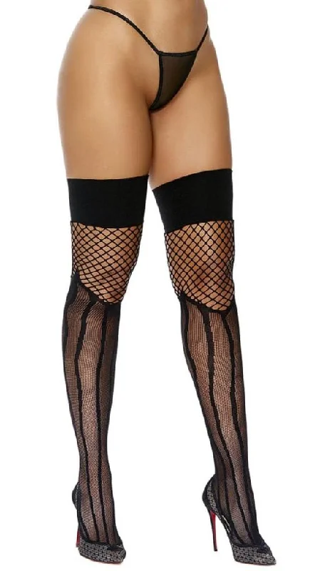 Fence Net & Stripes Thigh High Stockings