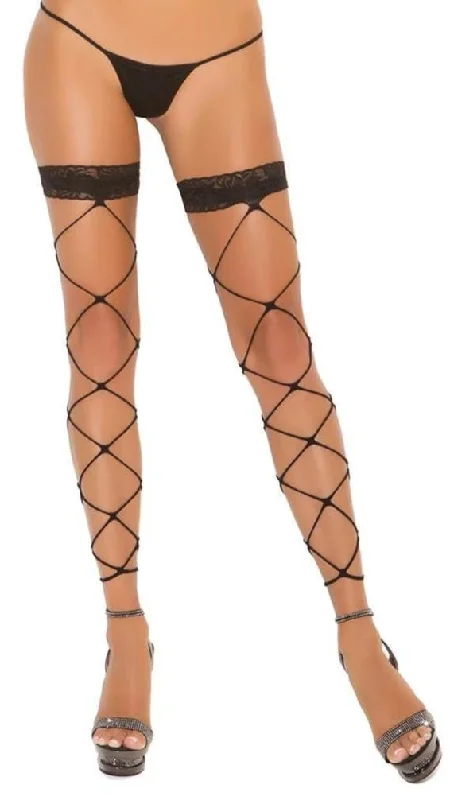 Footless Net Thigh Highs with Lace Detail