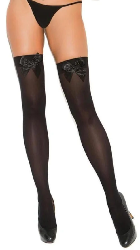 Satin Bow Opaque Black or White Thigh Highs