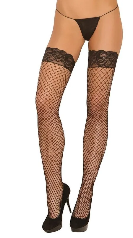 Plus Size Stay Up Diamond Net Thigh High Stockings