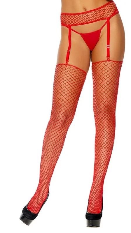 Sexy Red Fence Net Garter Belt Stockings