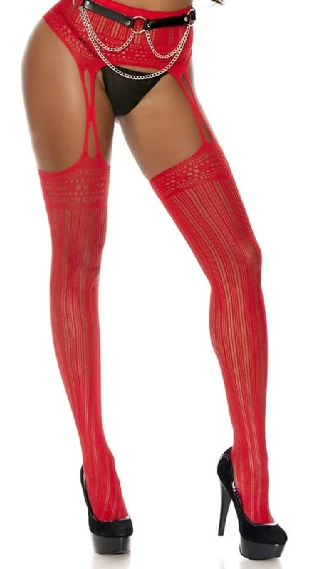 Red Vertical Striped Crochet Pantyhose