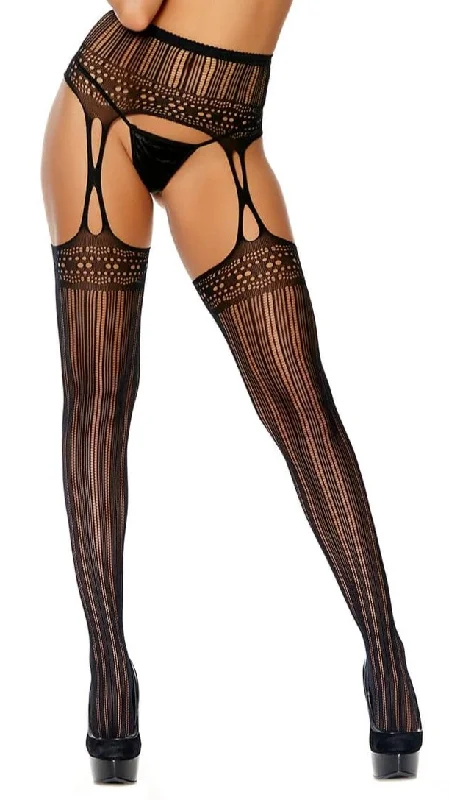 Sexy Black Print Suspender Pantyhose