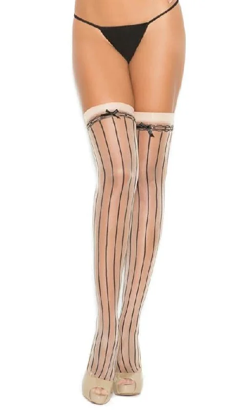 Sexy Pin Striped Thigh High Stockings with Bow