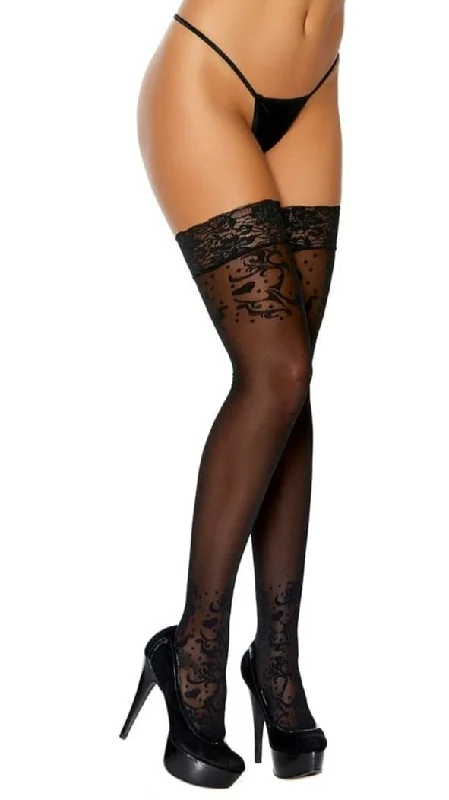 Sheer Thigh Highs with Floral Top Design