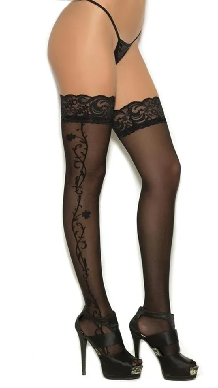 Sheer Thigh Highs with Side Floral Detail