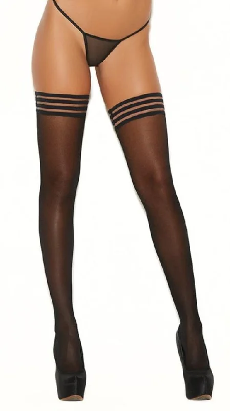 Sheer Thigh Highs with Striped Top Detail