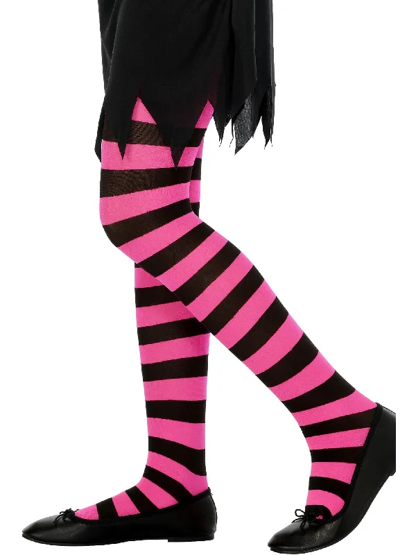 Tights, Black & Fuchsia, Age 6-12